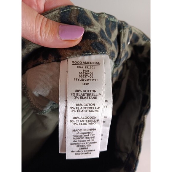 Good American Good Waist Crop Womens 25 Sage Green Leopard Print High Rise - Picture 3 of 8